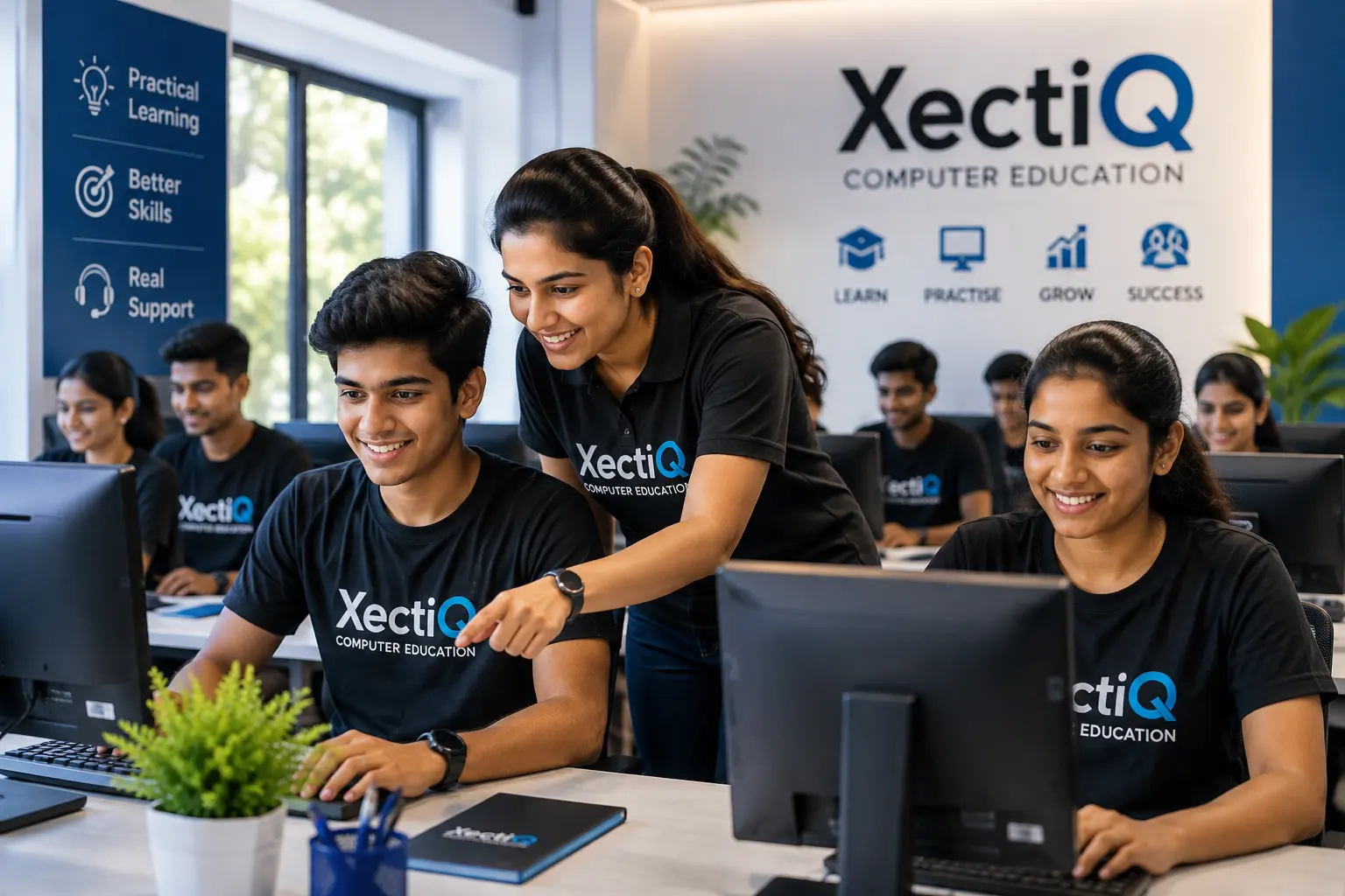 Students learning computer skills with XectiQ