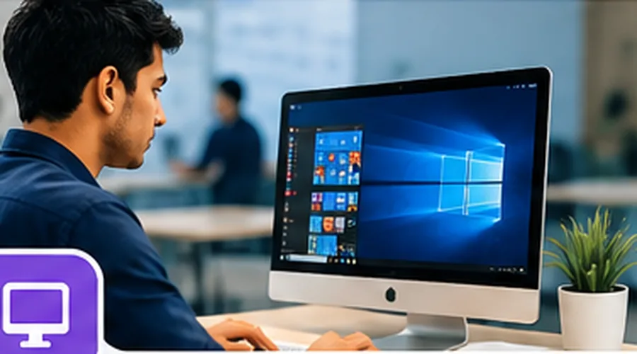 Student learning computer fundamentals on a desktop computer
