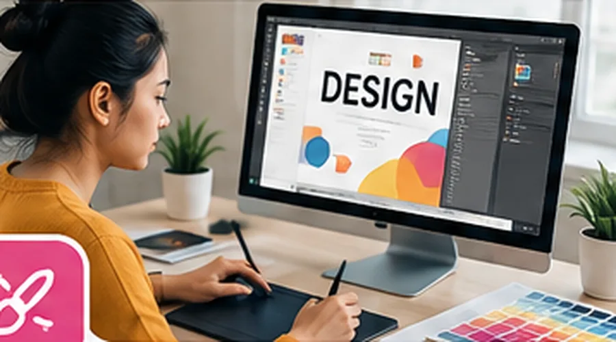 Student working on a graphic design project