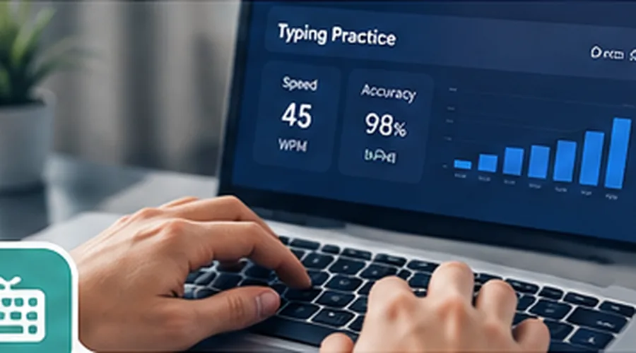 Hands practicing typing on a laptop keyboard
